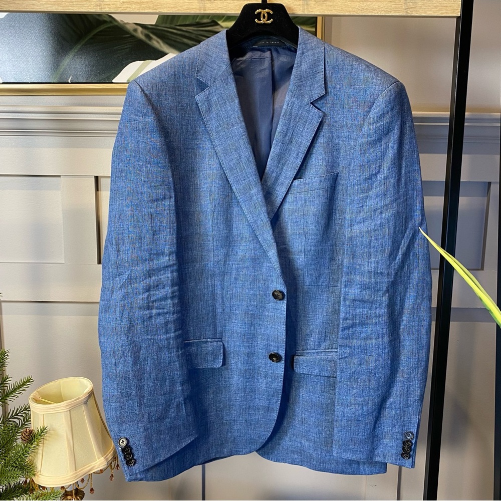 $1195 HUGO BOSS SUIT JACKET LINEN IN BLUE SIZE 40R Nobis 6 Slim Fit